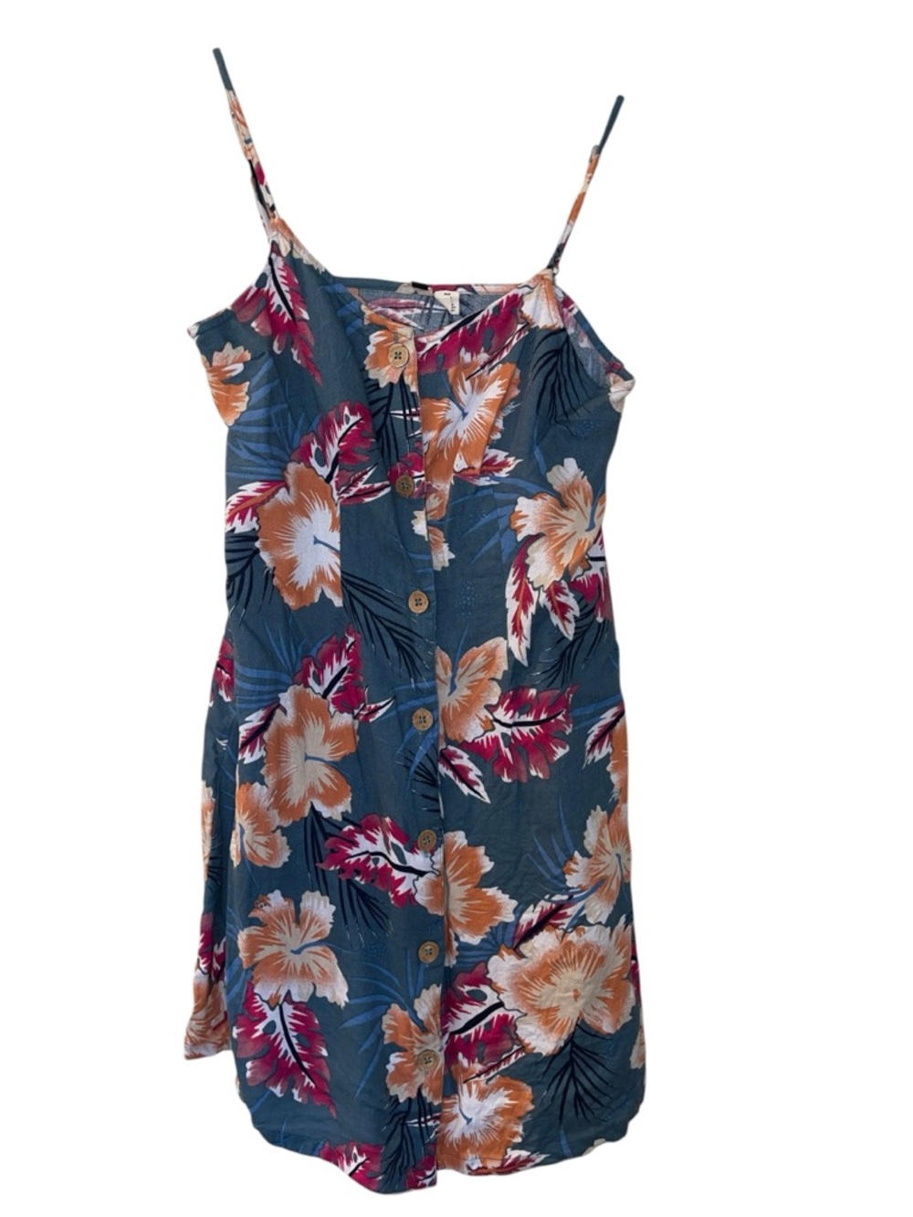 Y2K Roxy Floral Sundress Tropical Empire Waist Mini Dress Beach Vacation Medium